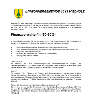 Stellenausschreibung, Finanzverwalter/in (50-60%)