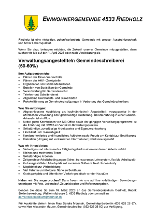 Verwaltungsangestellte/n Gemeindeschreiberei (50-60%)